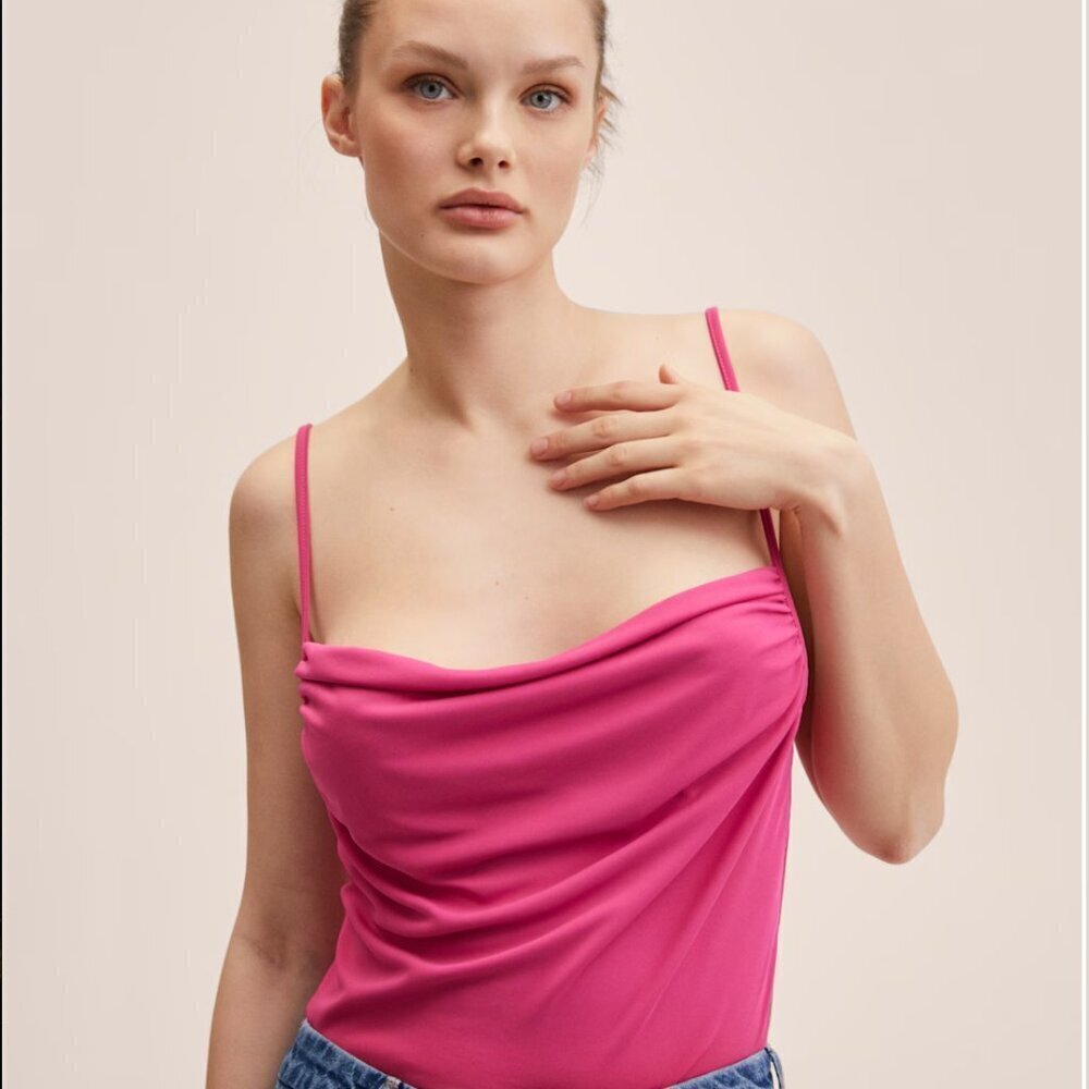 MANGO Fuchsia Cowl Neck Top SZ Medium NEW WITH TAG!